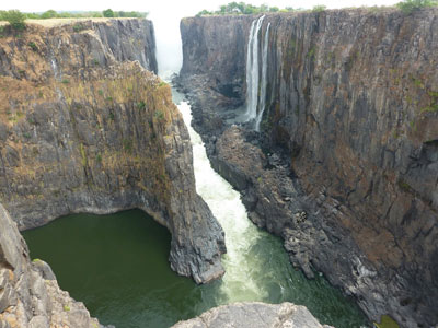 Low water at Victoria Falls, as seen from the Zambia side.