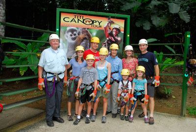 The family, suited up and ready for a zip-lining adventure at Manuel Antonio National Park.