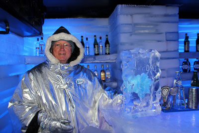Fred DeVinney at an ice bar in El Calafate.