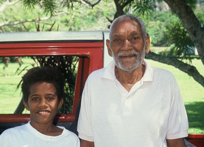 Chief Jacob Bue and his grandson on Ambae. Photos: Toulmin