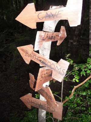 A signpost at the Cave Camp points the way.