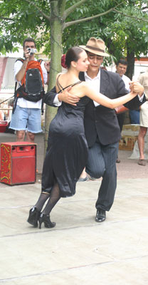 Tourists snapped pictures of tango dancers on Plaza Dorrego in the San Telmo area of Buenos Aires. 