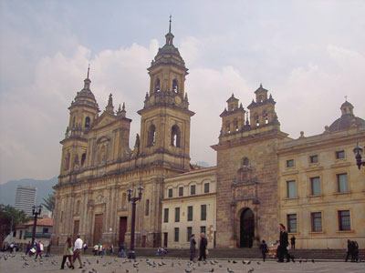 La Catedral Primada overlooks Plaza de Bolívar in Bogotá.