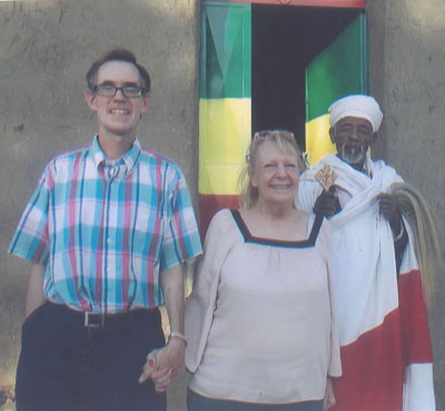 Kevin and Jane O’Brien and a priest in Nakuto La’ab Monastery in Lalibela, Ethiopia.