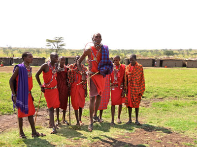 A Masai warrior demonstrates his leaping ability.