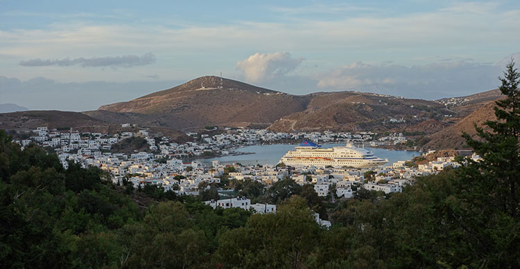 The Louis Cristal in the harbor of Patmos, Greece.
