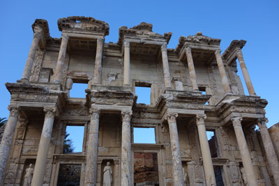 The ornate façade of the Library at Ephesus.