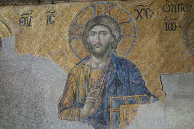 Detailed mosaic in Hagia Sophia.
