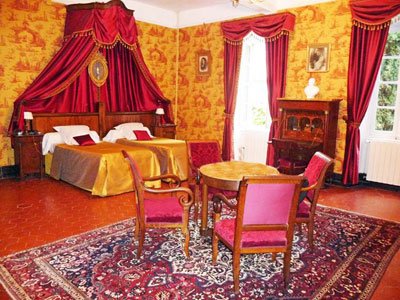 One of the bedrooms at the Château d’Agel.