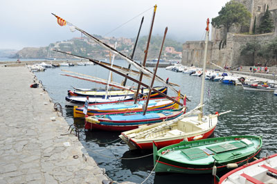 Boats docked in the Mediterranean town of Collioure.