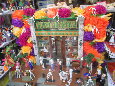 A Day of the Dead scene, made almost entirely of sugar, in the candy shop Dulceria Celaya in Mexico City.