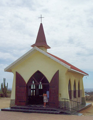 Alto Vista Chapel is a landmark on the rugged northeastern coast of the island. 