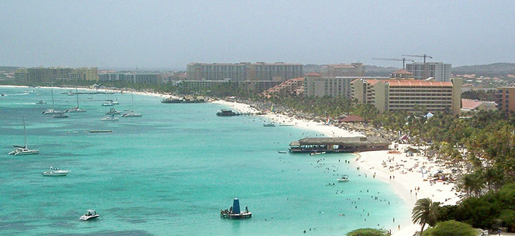 An aerial view of Aruba's busy Palm Beach. Photos by Randy Keck