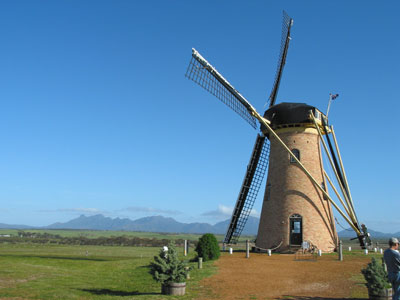 The windmill at The Lily, with the mountains of the Stirling Range in the background.