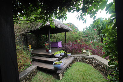 A small pavilion at the Summit Gardens, 600 feet up on a ridge overlooking Port Vila.