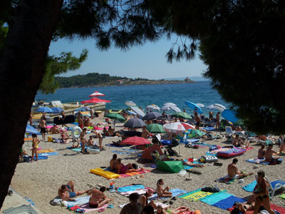 Pine trees hug the beaches along the Adriatic coast. This was the view from our hotel balcony in Makarska. Photo: Josip Palić