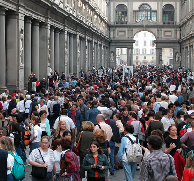 In Florence, buy a museum pass or advance tickets to avoid lengthy lines at key attractions, such as the Uffizi Gallery. Photo by Rick Steves