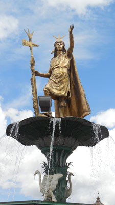 Statue in Cusco, Peru, of Pachacuti, whom, it is believed, had Machu Picchu built.