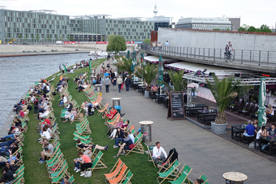 On a nice day, the banks of Berlin’s Spree River are a great place to watch locals at play.