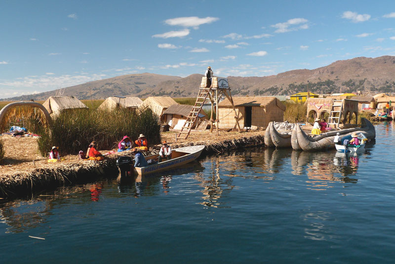 View of a floating island, constructed of dried reeds, on Lake Titicaca. — Photos by Terri McMillan