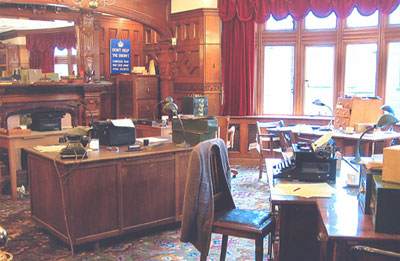 Reconstructed administrative room at Bletchley Park. 