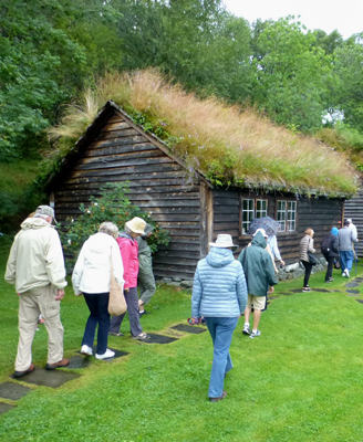 Exploring dwellings of early settlers at the Hardanger Folk Museum.