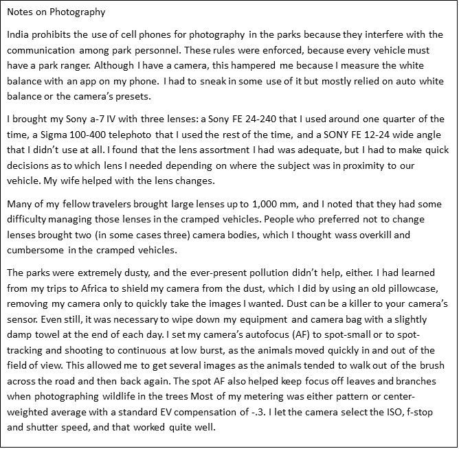 Photographers' notes