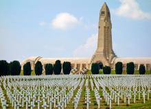 The Douaumont Ossuary holds the remains of more than 130,000 unknown French and German soldiers from the WWI battle in Verdun, France.