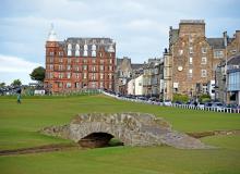 To reserve a tee time at the scenic Old Course of the St. Andrews Links, you’ll need to book a year ahead — and pay a pretty penny. Photo by Cameron Hewitt