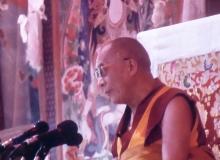 The Dalai Lama speaking in Leh, Ladakh, India. Photo by Marilyn Marx Adelman