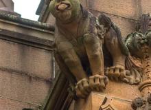 Stone gargoyle on the façade of the Nicholson Museum in Sydney, Australia, founded in 1860. The museum holds 30,000 archaeological artifacts from Egypt, Greece, Italy, Cyprus and the Mideast.