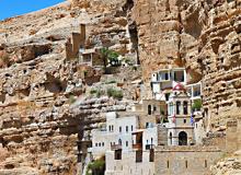 The 5th-century monastery of St. George lies in the gorge of Wadi Qelt, between Jerusalem and Jericho.