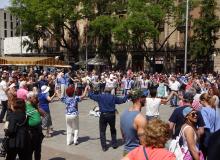 Dancing the sardana in Barcelona.