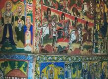 Murals inside a round church on Tana Lake.