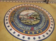 Seal of the State of West Virginia, on the carpet of the governor's office in the capitol. Photos by Marv Feldman