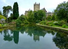 The Cathedral of St. Andrew in Wells and its image captured in a reflecting pool. Photos by Yvonne Michie Horn