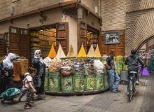 A spice vendor in the market in Marrakech.