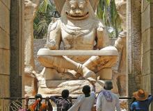 Narasimha, the lion-headed Hindu deity, in Lakshmi Narasimha Temple (UNESCO Site No. 241) — Hampi, India. Photo by David J. Patten
