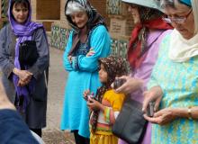 A tour member and (center) Bune Primack, wearing clothes they bought in Iran, sp