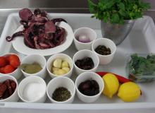 Ingredients laid out for qarnit moqli (pan-seared octopus). Photos by Sandra Scott