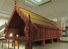 Wooden <i>pātaka</i> with elaborate carvings — Auckland War Memorial Museum. Photos by Julie Skurdenis