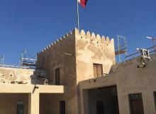 The one square tower at Al Zubarah Fort in Qatar, with a glimpse of the interior courtyard. Photo by Sameh Mohamed