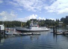 The freighter Frances Barkley in the little port town of Bamfield.