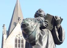 Martin Luther, patron saint of Erfurt, looks over his spiritual home.  