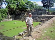 At the Copán ruins in Honduras, the guide Fidel paused at a well-preserved arena. Photos by Randy Keck