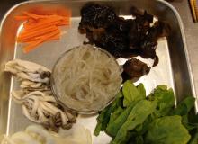 Ingredients for the Korean dish Mushroom Japchae.