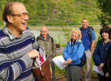 Herr Jung leads a group through Bacharach, Germany. Photo by Dominic Arizona Bonuccelli.