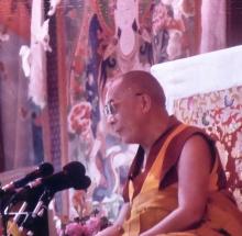 The Dalai Lama speaking in Leh, Ladakh, India. Photo by Marilyn Marx Adelman