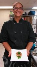 Chef Doreen Williams-James with Sea Purslane Fish Cake. Photos by Sandra Scott