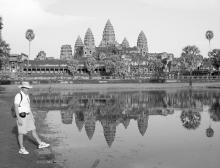 Randy Keck and the “five peaks of Mount Maru” — outside Angkor Wat. Photo: Lin